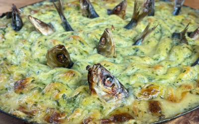 Stargazy Pie with minted peas